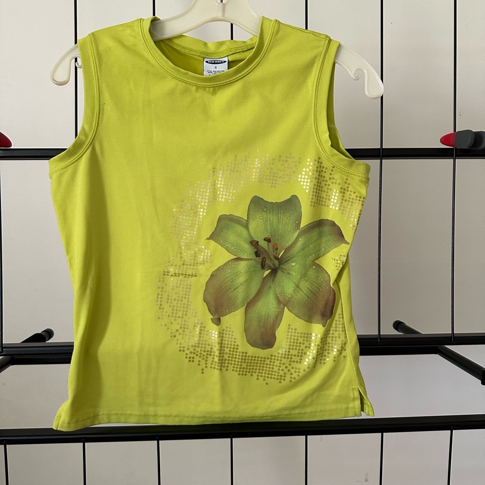 Old Navy Lime Green Kids Tank Top with Floral Print